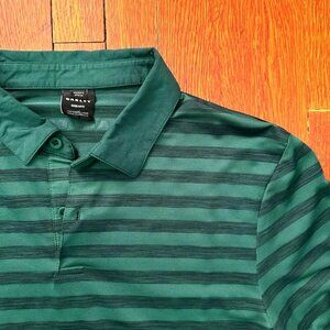 Oakley Aero Striped Polo Golf Shirt Green Pine Forest (Small)